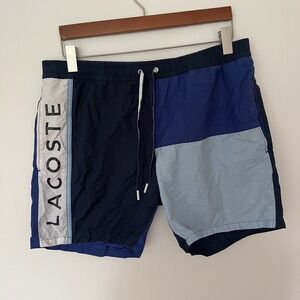 Lacoste Mens Colorblock Swim Trunks Blue Navy Logo Graphic Shorts XL